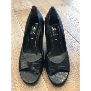 Ceci Black Snake Skin Heels, Women’s 5